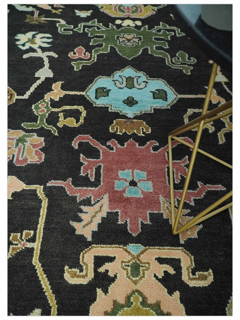 Vibrant Colorful Black 8x10 Hand Knotted Traditional Oushak wool area rug - The Rug Decor