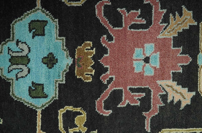 Vibrant Colorful Black 8x10 Hand Knotted Traditional Oushak wool area rug - The Rug Decor