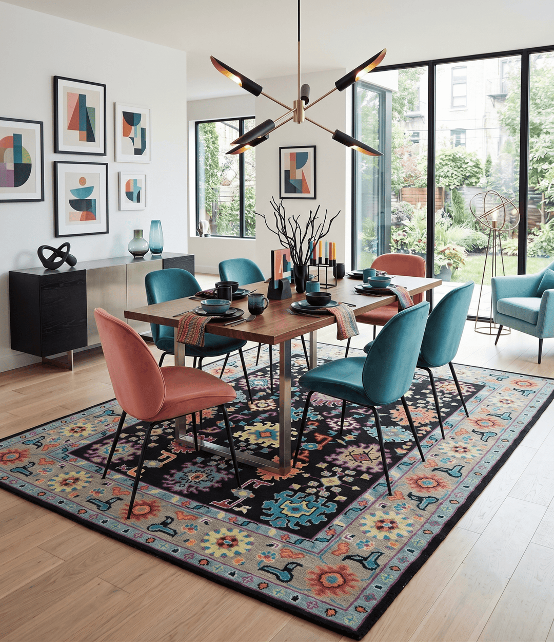 Vibrant Colorful Black, Beige, Purple and Blue Hand Knotted Traditional Oushak Custom Made wool Area Rug - The Rug Decor
