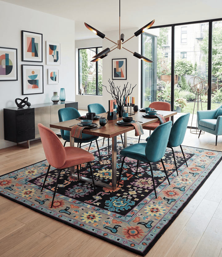 Vibrant Colorful Black, Beige, Purple and Blue Hand Knotted Traditional Oushak Custom Made wool Area Rug - The Rug Decor