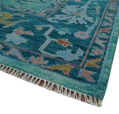 Vibrant Colorful Blue and Green Hand knotted 9x12 wool Area Rug - The Rug Decor