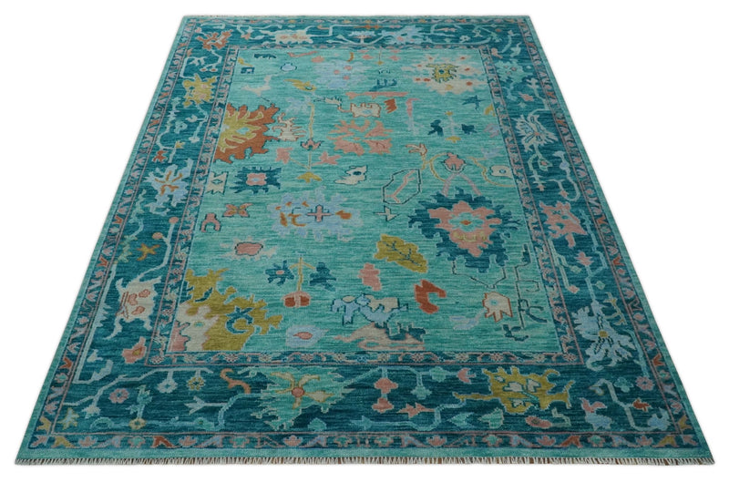 Vibrant Colorful Blue and Green Hand knotted 9x12 wool Area Rug - The Rug Decor