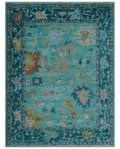 Vibrant Colorful Blue and Green Hand knotted 9x12 wool Area Rug - The Rug Decor