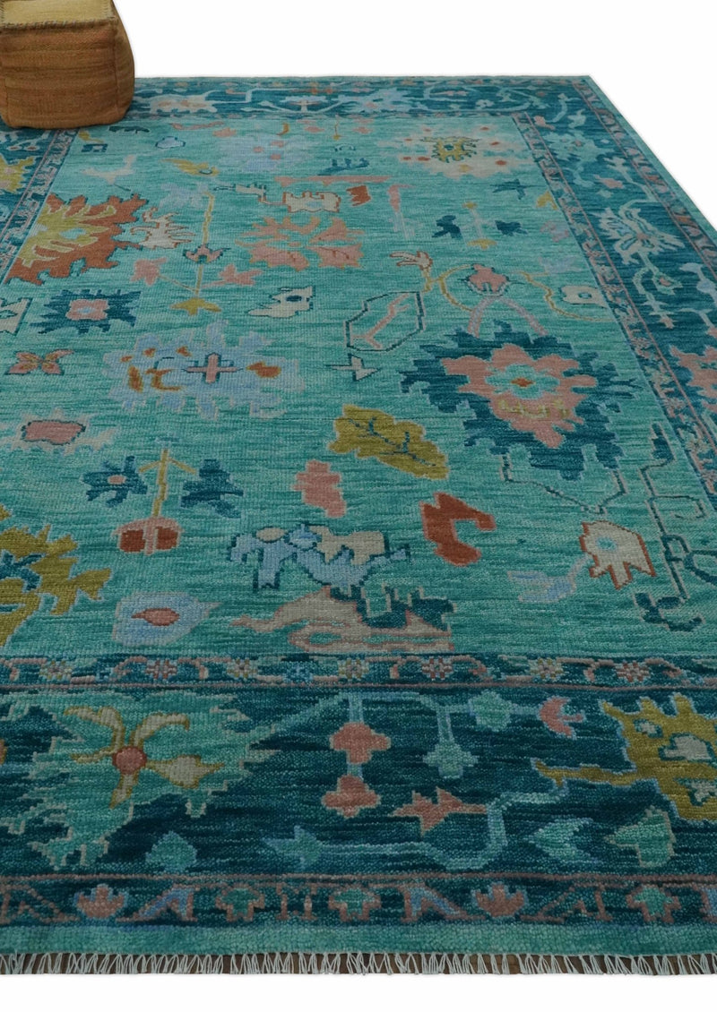 Vibrant Colorful Blue and Green Hand knotted 9x12 wool Area Rug - The Rug Decor