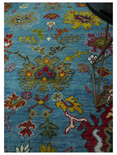 Vibrant Colorful Blue and Ivory Hand knotted 8x10 wool Area Rug - The Rug Decor