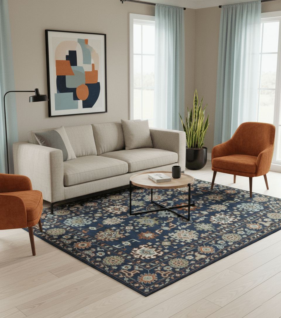 Vibrant colorful Blue, Rust, Ivory and Olive Hand knotted Traditional Oushak Custom Made wool Area Rug - The Rug Decor