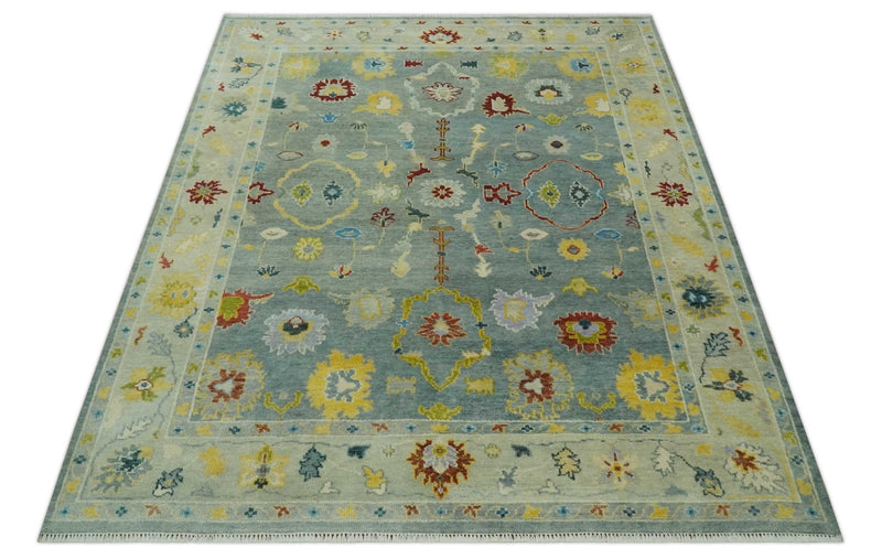 Vibrant Colorful Gray and Beige Traditional Oushak 8x10 wool area rug - The Rug Decor