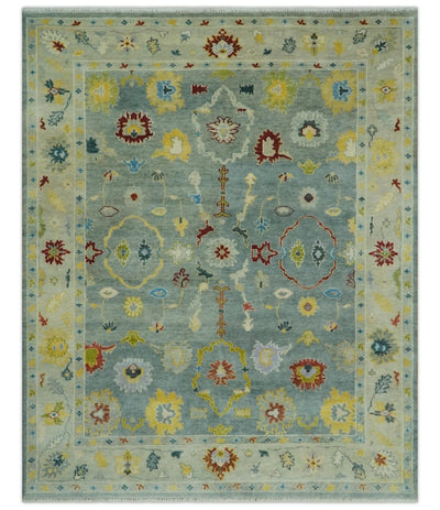 Vibrant Colorful Gray and Beige Traditional Oushak 8x10 wool area rug - The Rug Decor