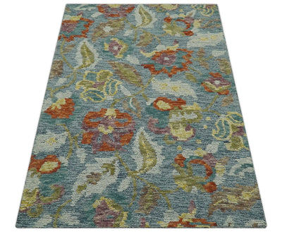 Vibrant Colorful Gray, Green and Rust Traditional Floral 5x7.6 Hand Tufted wool area rug - The Rug Decor