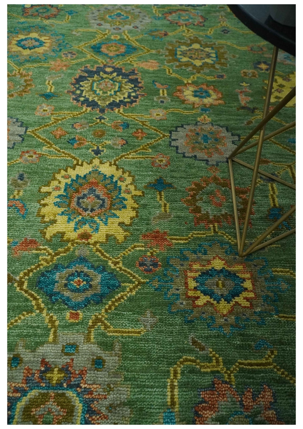 Vibrant colorful Green 8x10 Hand Knotted Traditional Oriental Oushak wool Area Rug - The Rug Decor