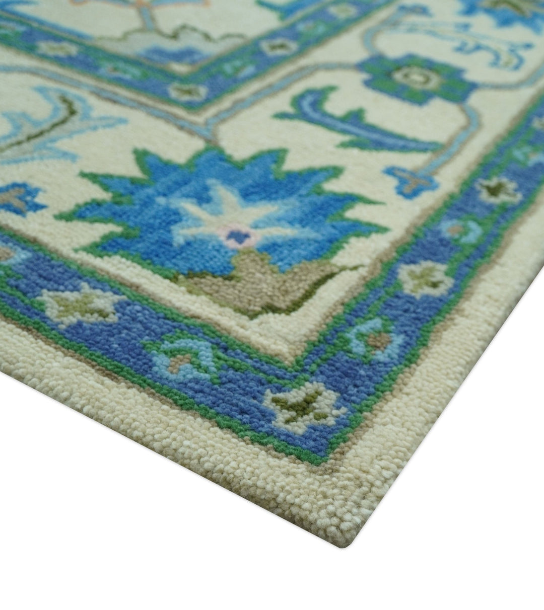 Vibrant Colorful Ivory and Blue Oriental Oushak Hand Tufted Multi Size area rug - The Rug Decor
