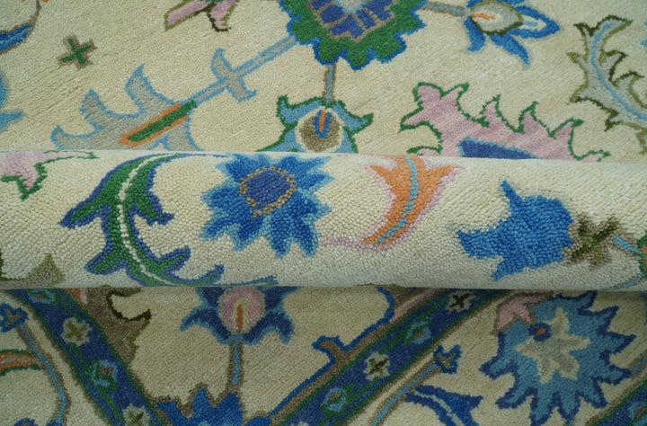 Vibrant Colorful Ivory and Blue Oriental Oushak Hand Tufted Multi Size area rug - The Rug Decor