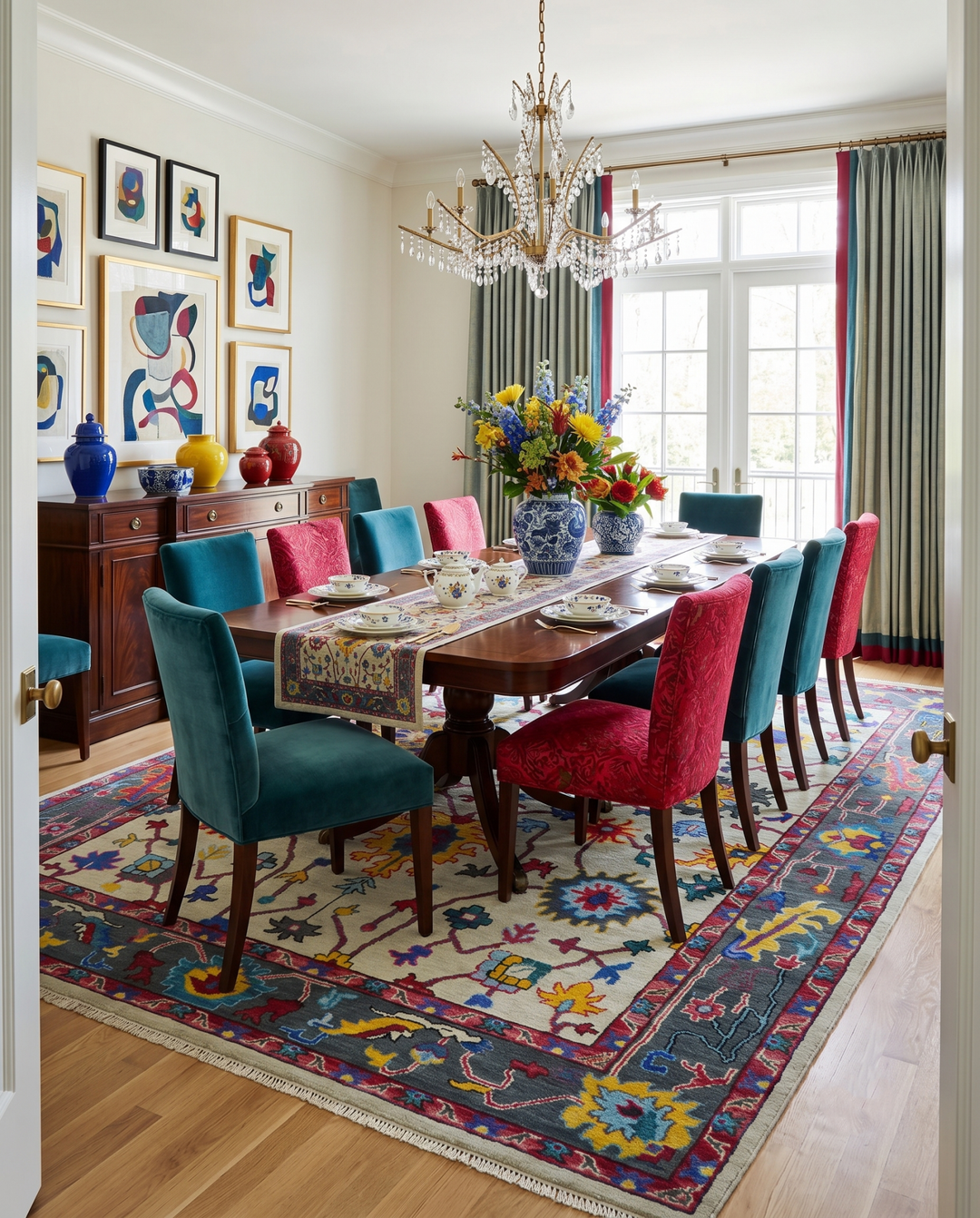 Vibrant colorful Ivory and Charcoal Hand Knotted Traditional Oushak Multi size Wool area Rug - The Rug Decor