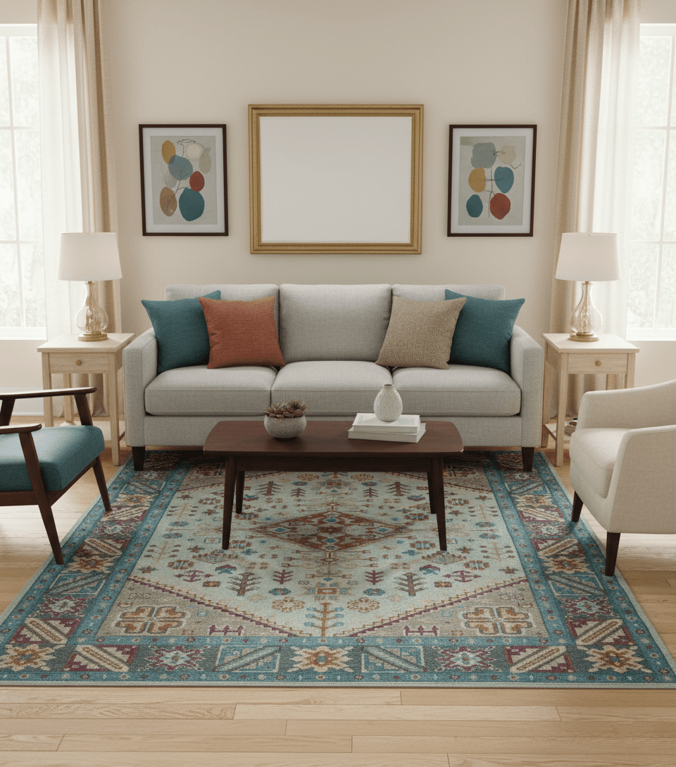 Vibrant Colorful Silver, Beige, Blue and Brown Traditional Heriz Multi Size wool Area Rug - The Rug Decor