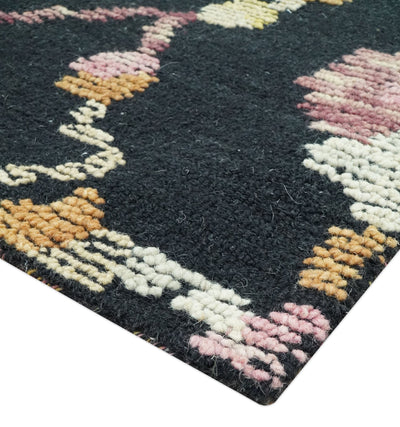 Vibrant Colorful Traditional Floral Black, Purple and Mustard 5x7.6 Hand Tufted wool rug - The Rug Decor