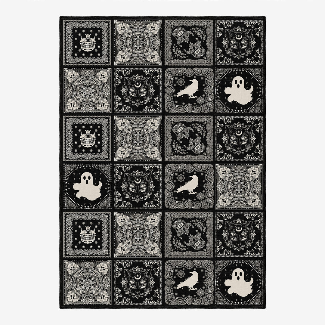 Vienne Halloween Black Machine Washable Cotton Rug - The Rug Decor