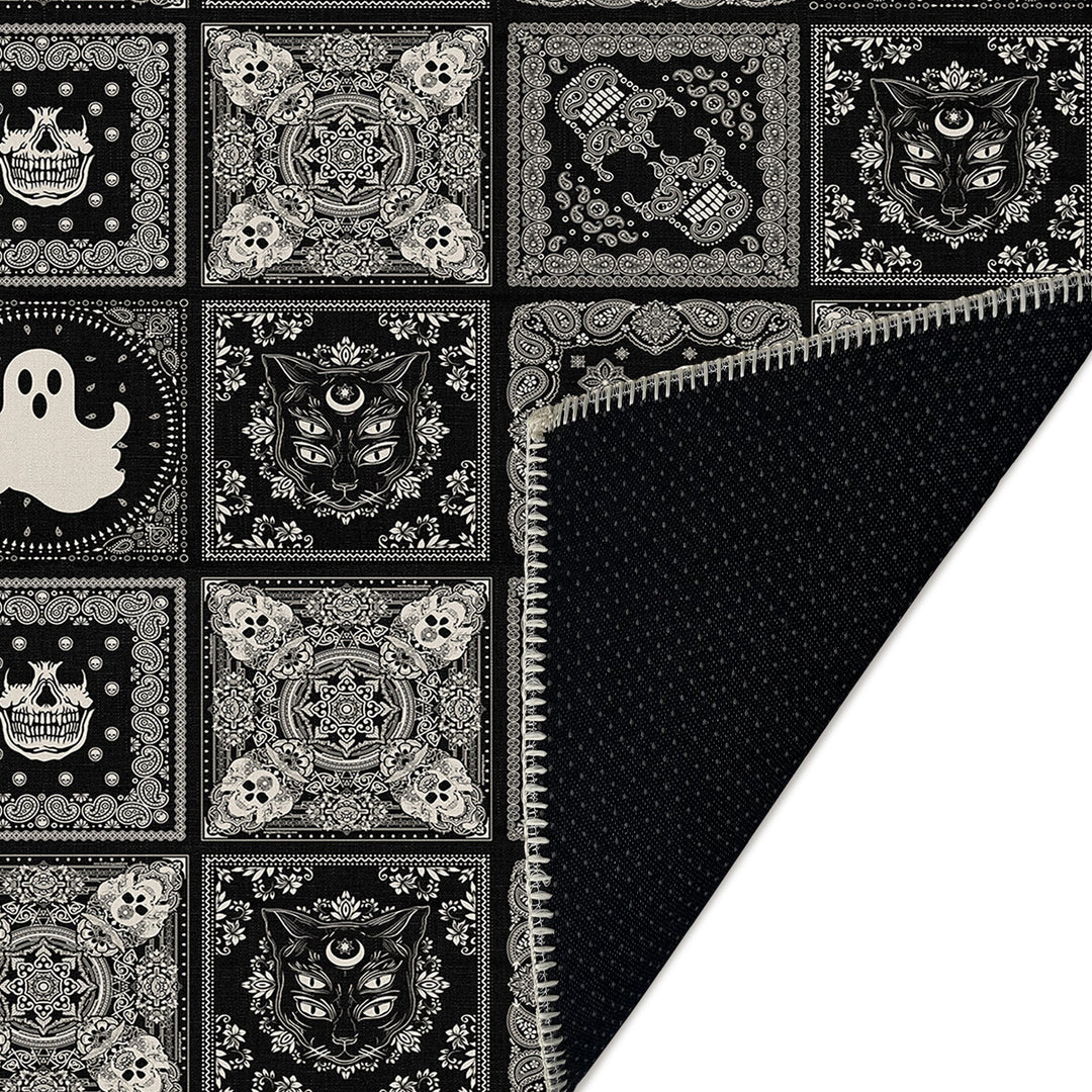 Vienne Halloween Black Machine Washable Cotton Rug - The Rug Decor