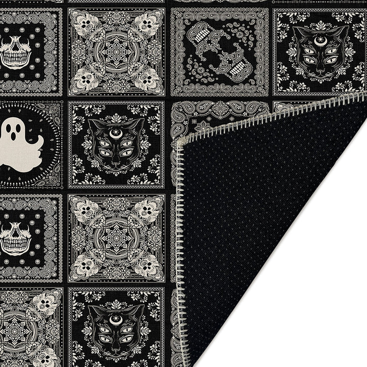 Vienne Halloween Black Machine Washable Cotton Rug - The Rug Decor
