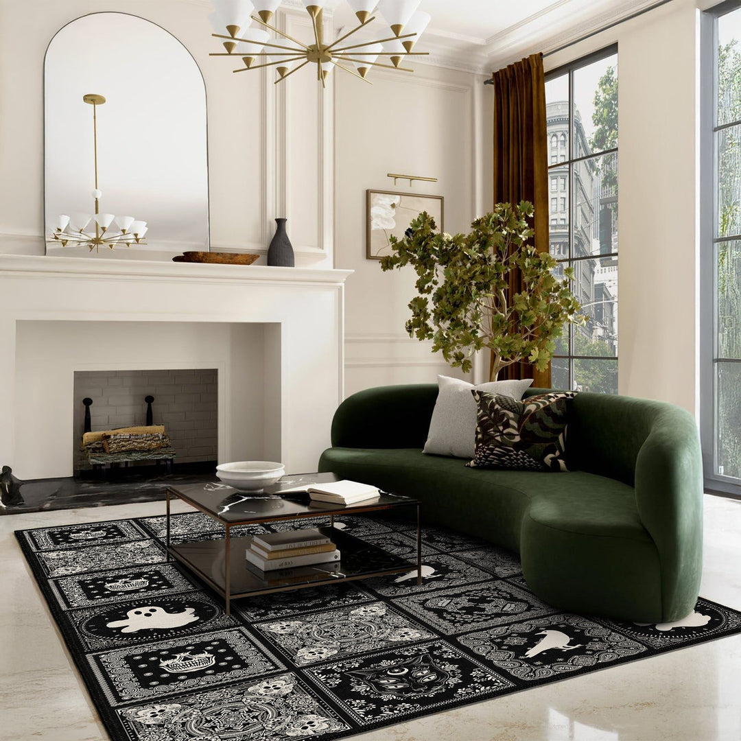 Vienne Halloween Black Machine Washable Cotton Rug - The Rug Decor