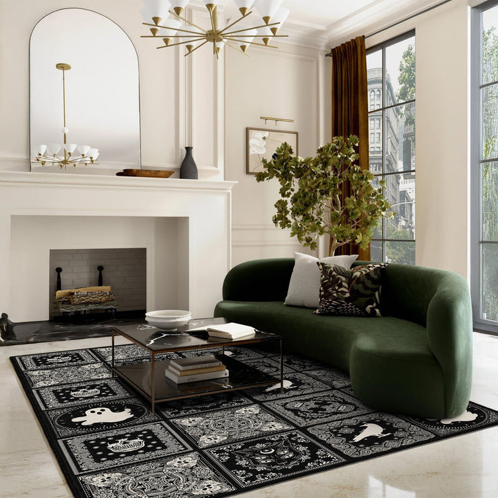 Vienne Halloween Black Machine Washable Cotton Rug - The Rug Decor