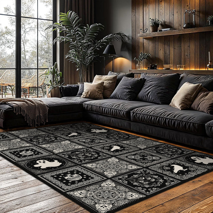 Vienne Halloween Black Machine Washable Cotton Rug - The Rug Decor