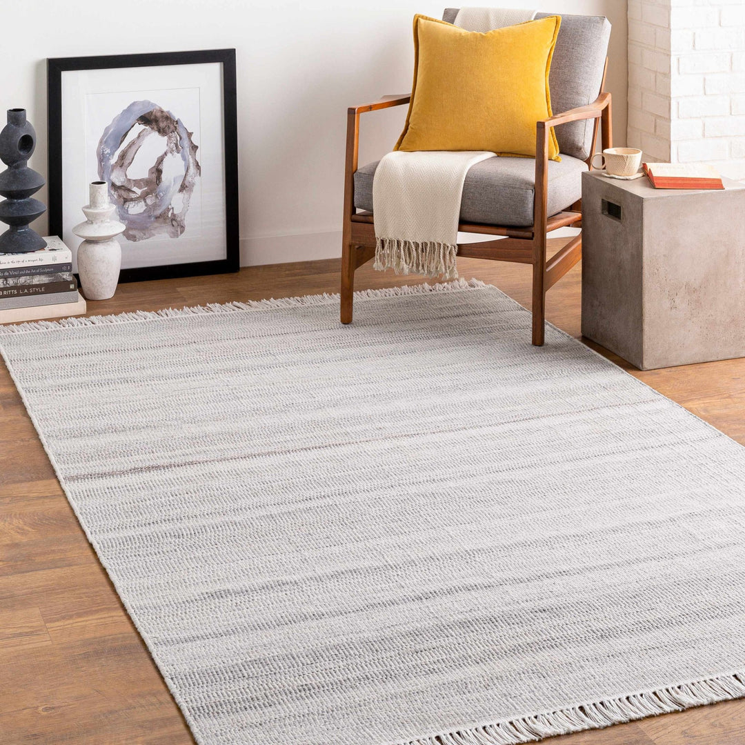 Villasis Modern Stripe Pattern Silver And Gray Hand Woven Rug - The Rug Decor