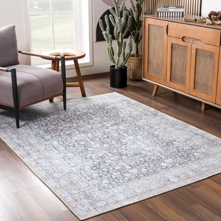 Vintage Antique Design Charcoal, Silver and Beige washable rug - The Rug Decor