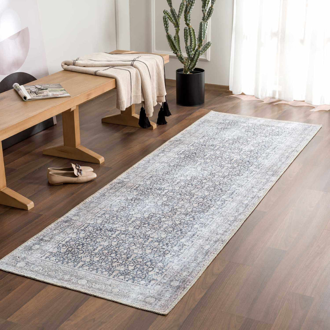 Vintage Antique Design Charcoal, Silver and Beige washable rug - The Rug Decor