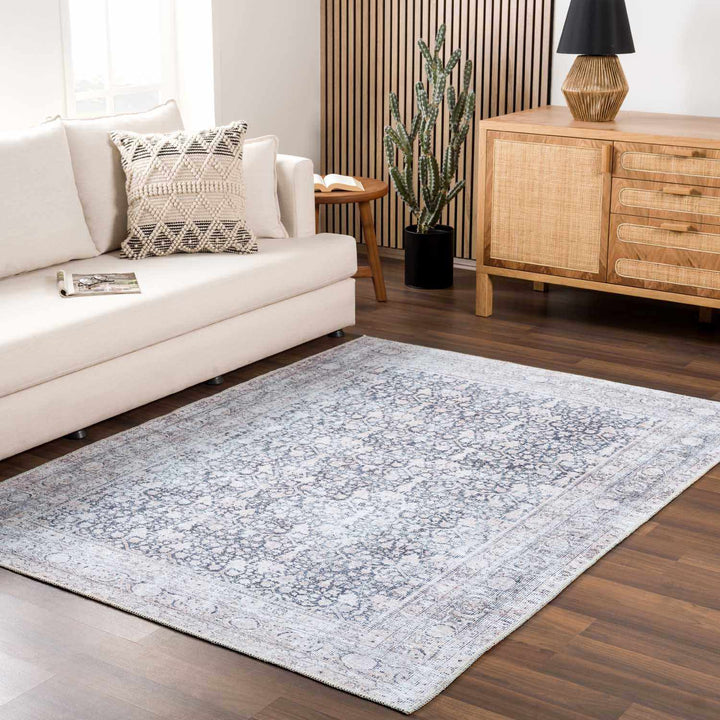 Vintage Antique Design Charcoal, Silver and Beige washable rug - The Rug Decor