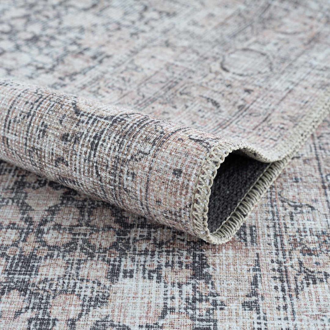 Vintage Antique Design Charcoal, Silver and Beige washable rug - The Rug Decor