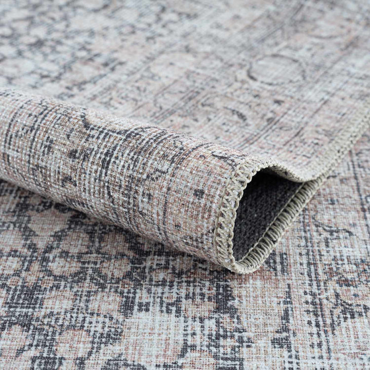 Vintage Antique Design Charcoal, Silver and Beige washable rug - The Rug Decor