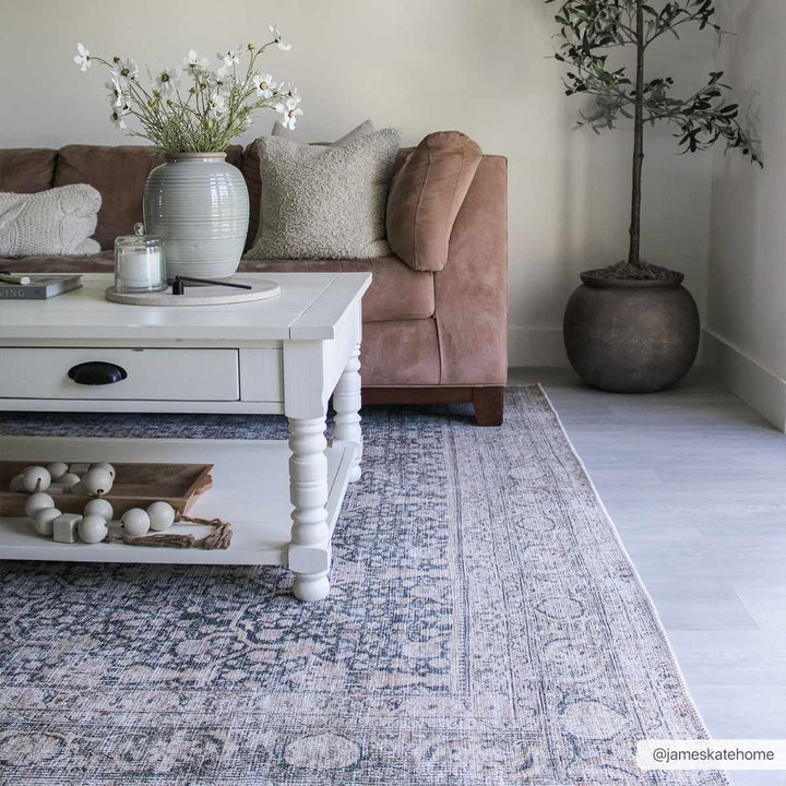 Vintage Antique Design Charcoal, Silver and Beige washable rug - The Rug Decor