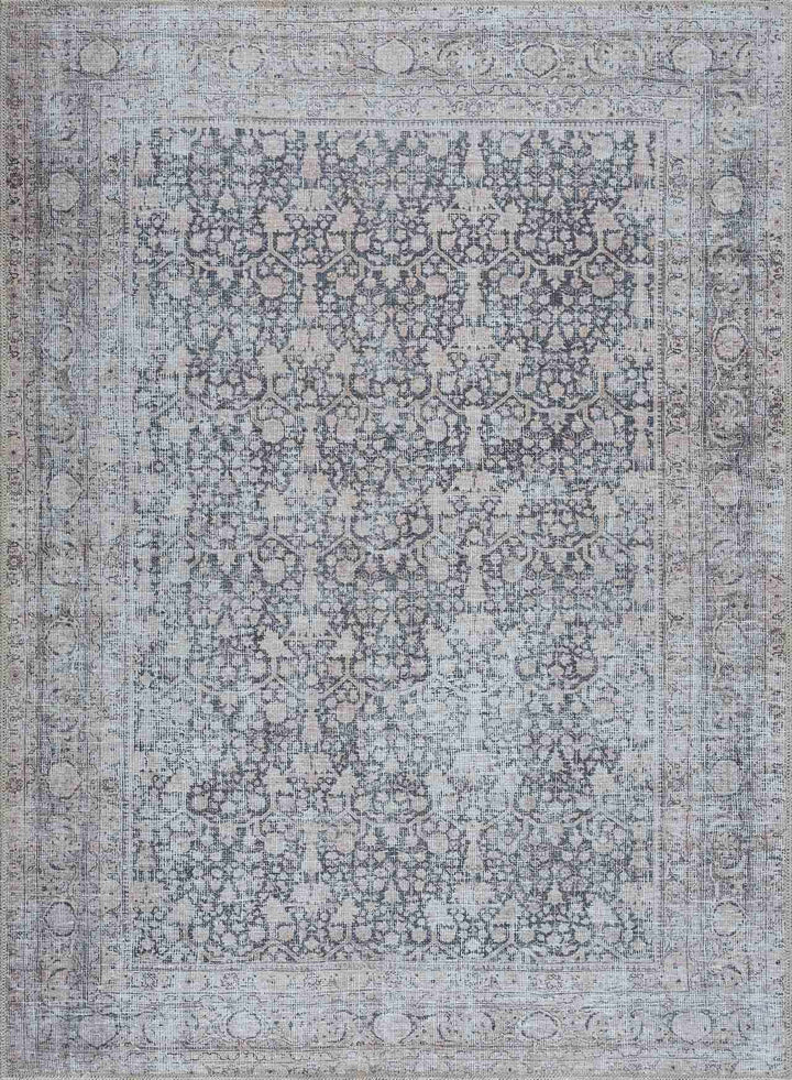 Vintage Antique Design Charcoal, Silver and Beige washable rug - The Rug Decor