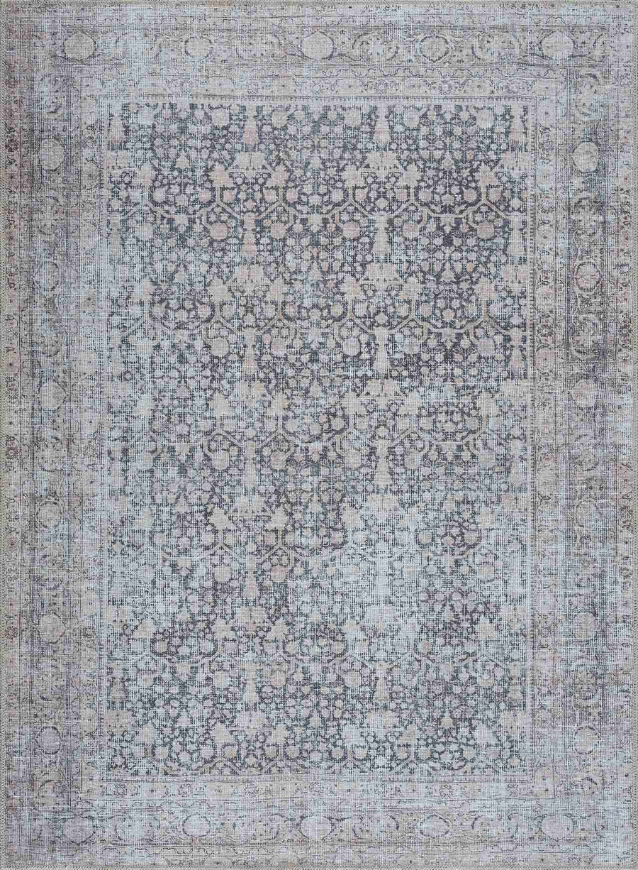Vintage Antique Design Charcoal, Silver and Beige washable rug - The Rug Decor