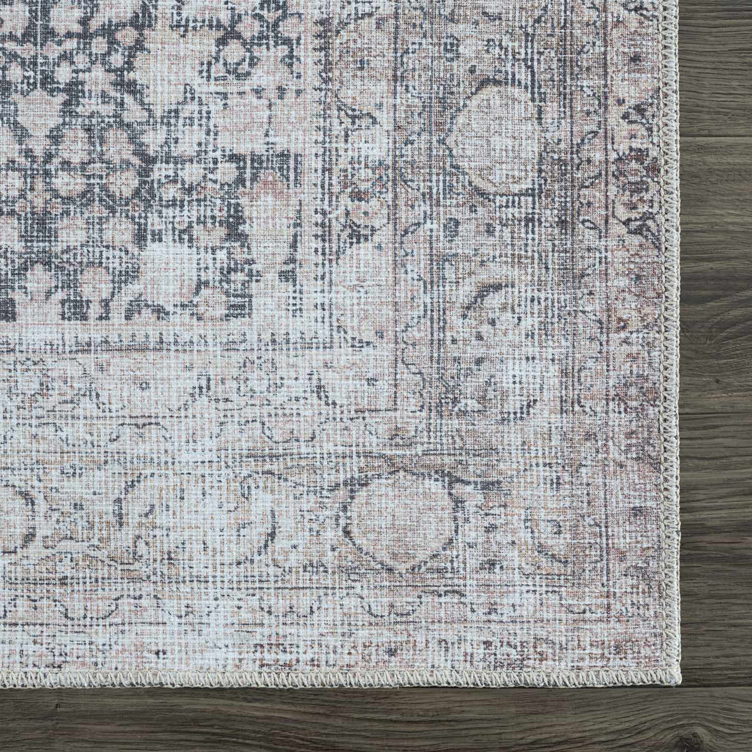 Vintage Antique Design Charcoal, Silver and Beige washable rug - The Rug Decor
