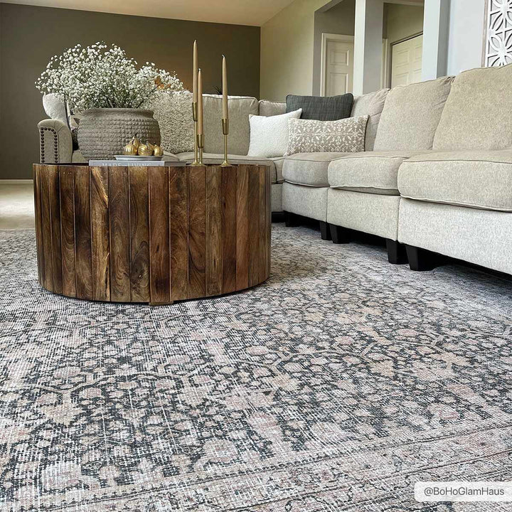 Vintage Antique Design Charcoal, Silver and Beige washable rug - The Rug Decor