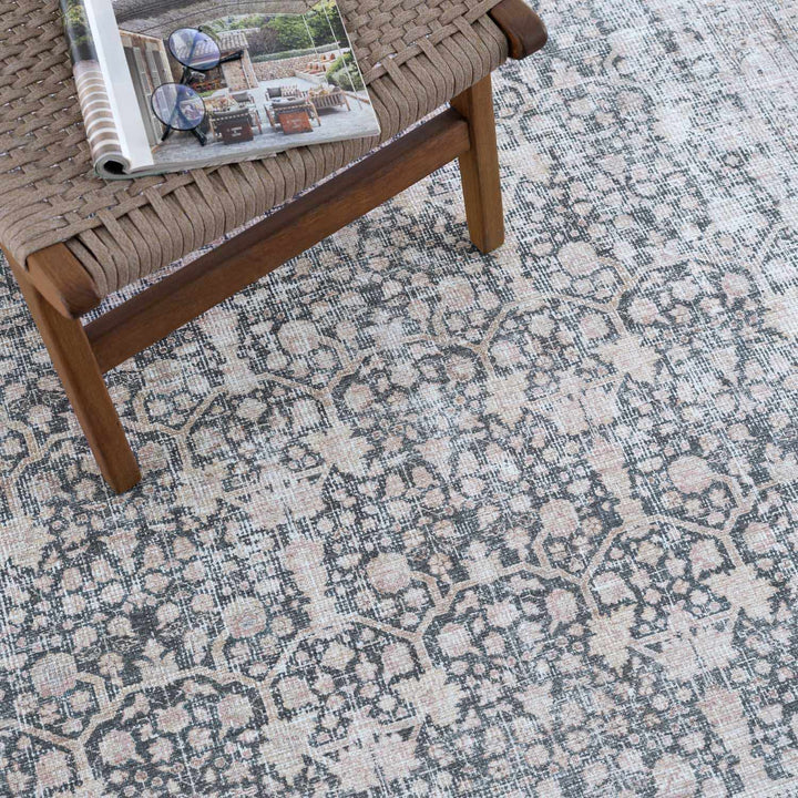 Vintage Antique Design Charcoal, Silver and Beige washable rug - The Rug Decor