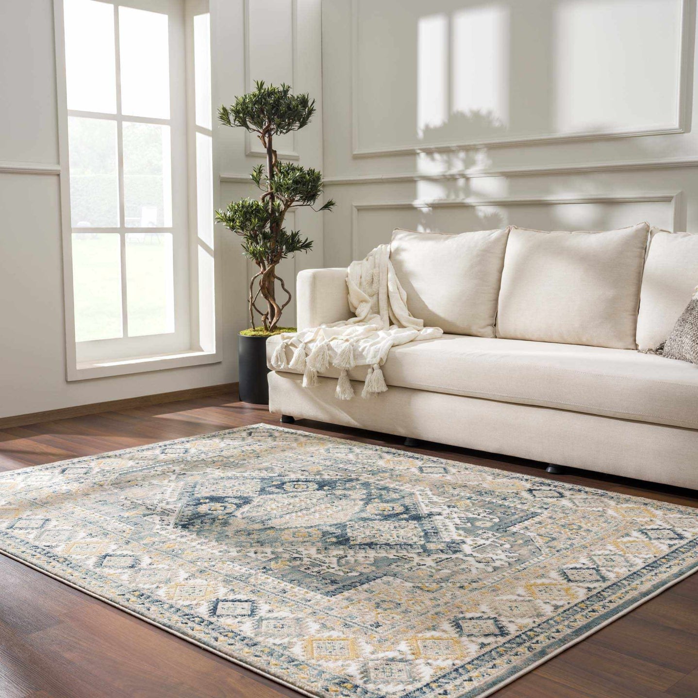Vintage Design Blue, Ivory and Beige Traditional style area rug - The Rug Decor