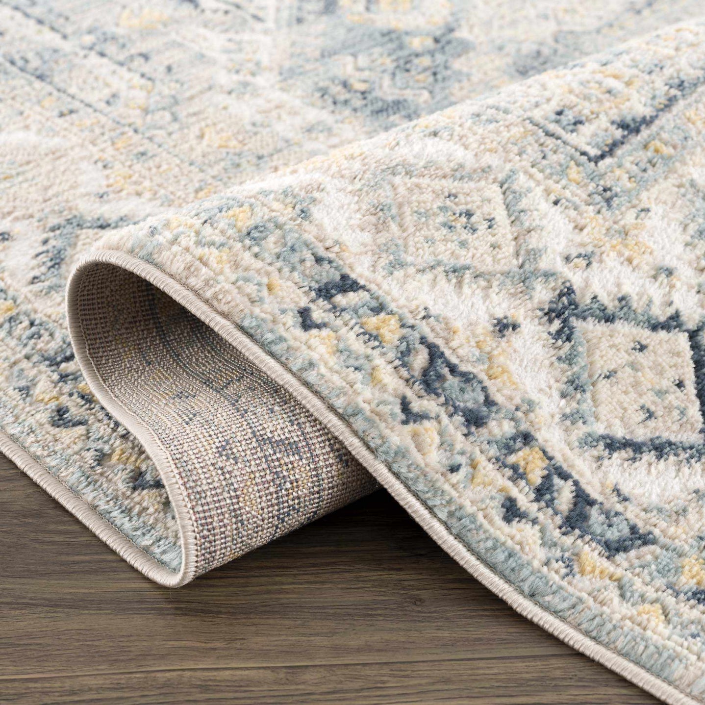 Vintage Design Blue, Ivory and Beige Traditional style area rug - The Rug Decor