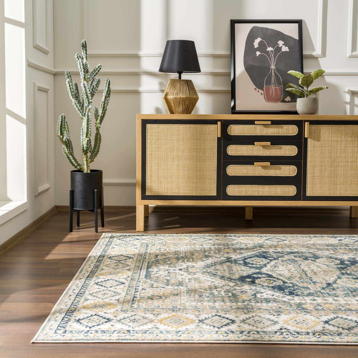 Vintage Design Blue, Ivory and Beige Traditional style area rug - The Rug Decor