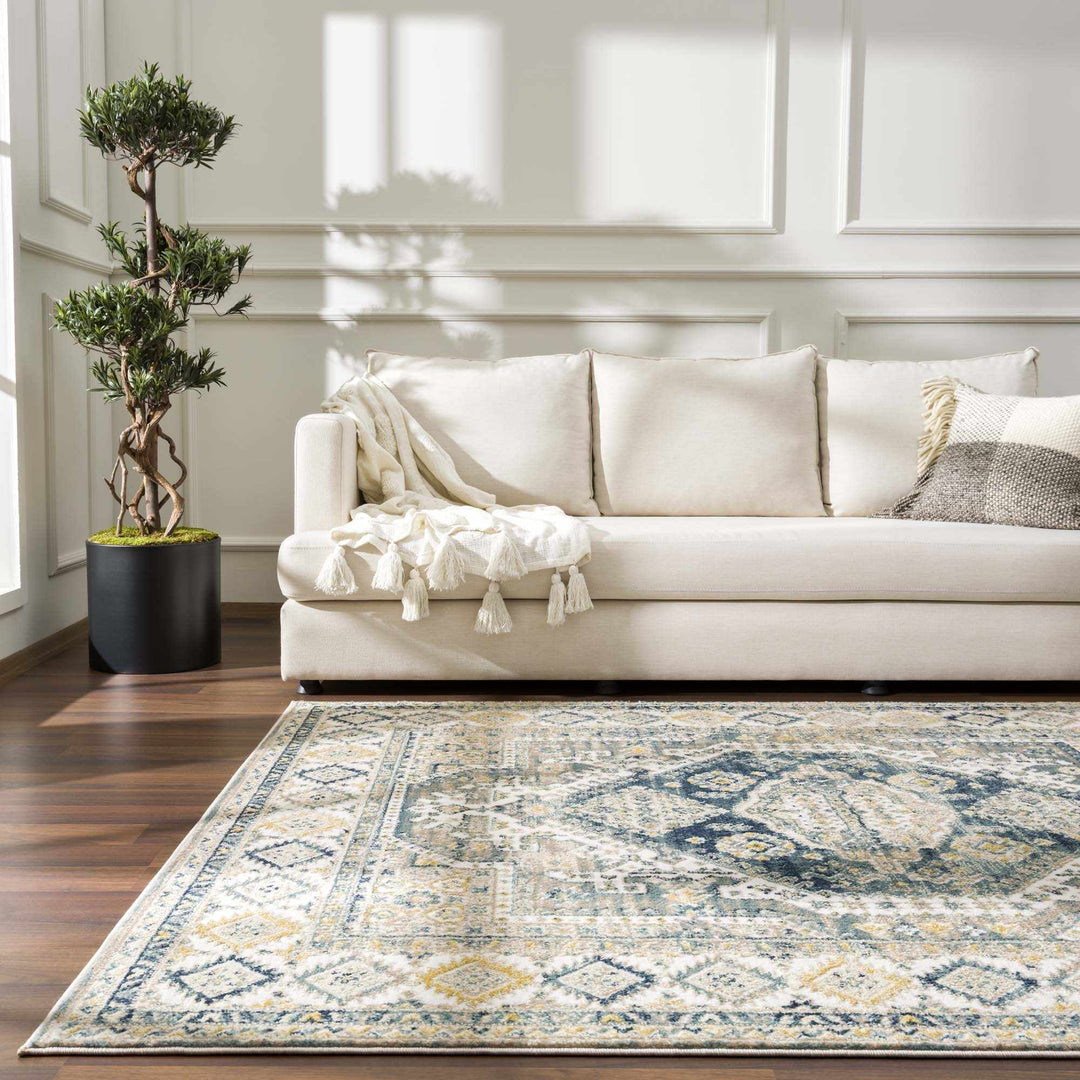 Vintage Design Blue, Ivory and Beige Traditional style area rug - The Rug Decor
