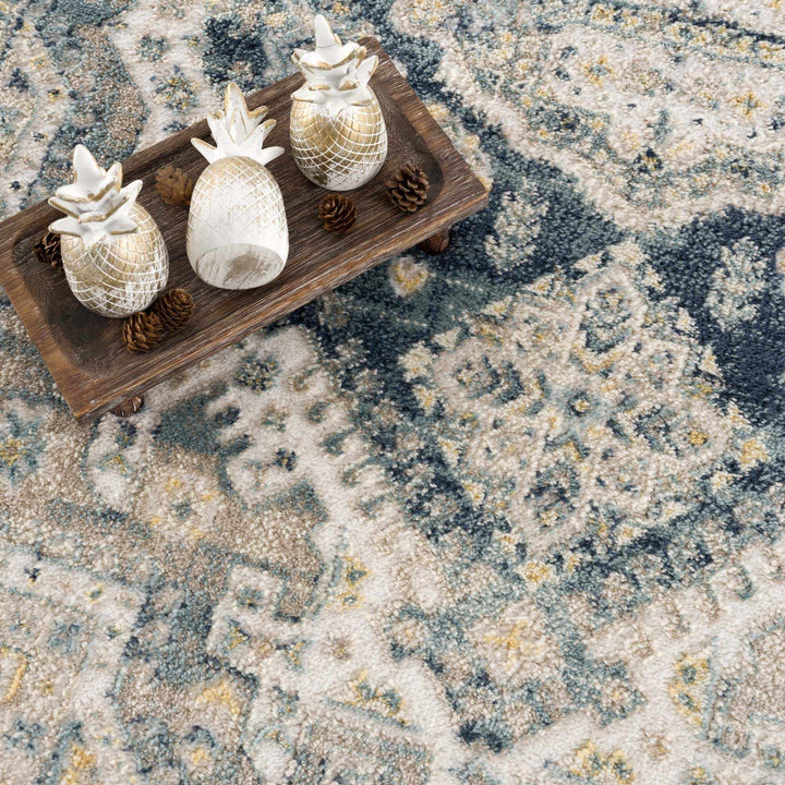 Vintage Design Blue, Ivory and Beige Traditional style area rug - The Rug Decor