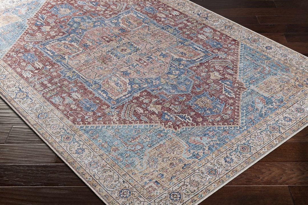Vintage Design Traditional Brown, Blue and Gold Washable Area Rug - The Rug Decor