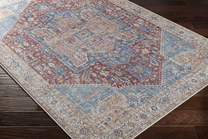 Vintage Design Traditional Brown, Blue and Gold Washable Area Rug - The Rug Decor