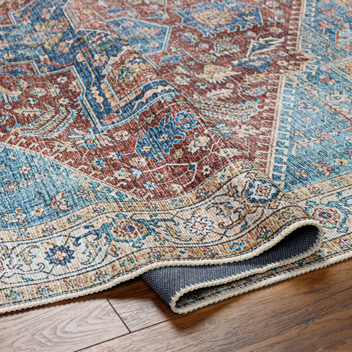 Vintage Design Traditional Brown, Blue and Gold Washable Area Rug - The Rug Decor