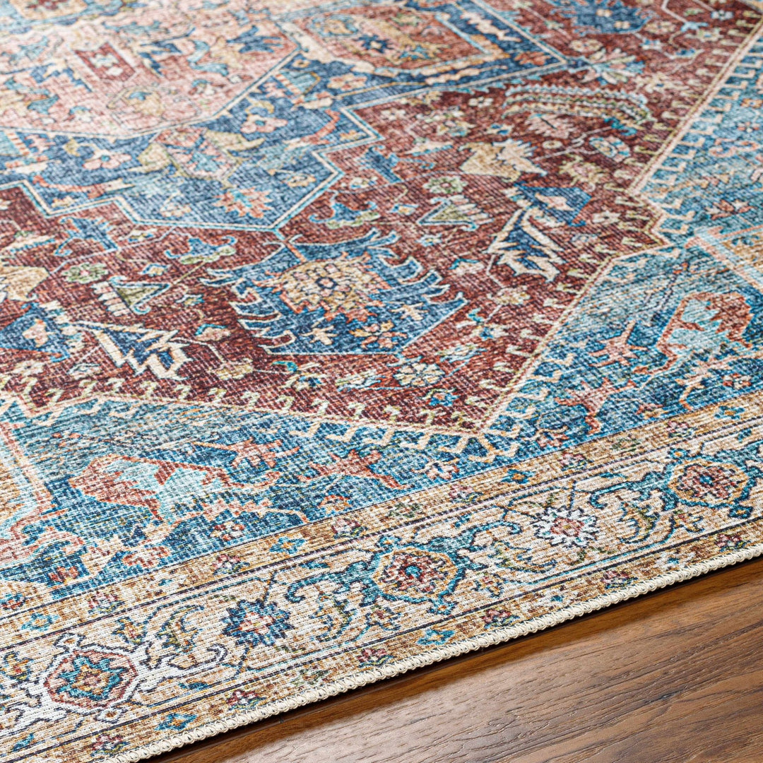 Vintage Design Traditional Brown, Blue and Gold Washable Area Rug - The Rug Decor
