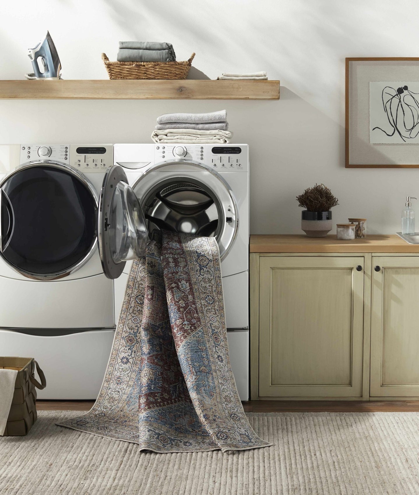 Vintage Design Traditional Brown, Blue and Gold Washable Area Rug - The Rug Decor