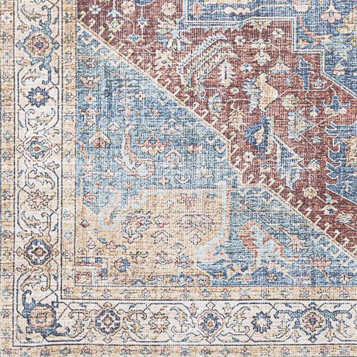 Vintage Design Traditional Brown, Blue and Gold Washable Area Rug - The Rug Decor