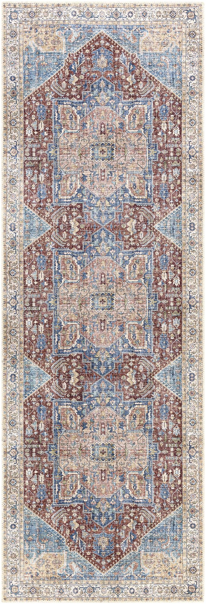 Vintage Design Traditional Brown, Blue and Gold Washable Area Rug - The Rug Decor