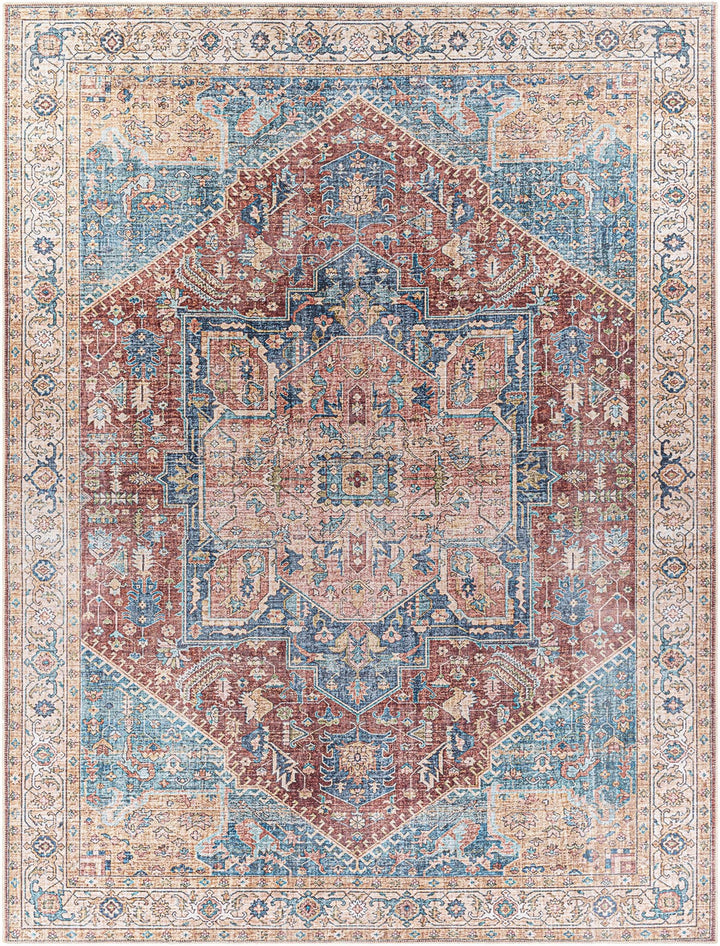 Vintage Design Traditional Brown, Blue and Gold Washable Area Rug - The Rug Decor